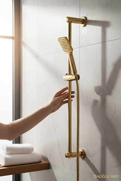 İSAOĞLU YAPI Gold Duş Seti Kare Modern Tasarım Paslanmaz Zincir Gold Sürgülü ...