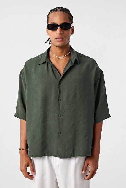 VAMOSCLO Oversized Short Sleeve Modal Fabric Shirt Khaki
