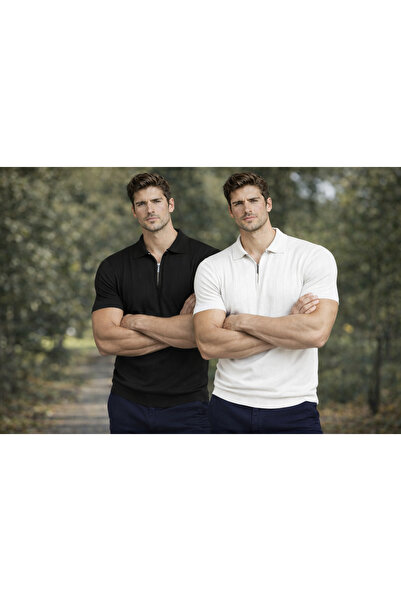 Tutku Elit Σετ 2 ανδρικών μπλουζών poloyaka με φερμουάρ, βασικά πλεκτά, βαμβα...