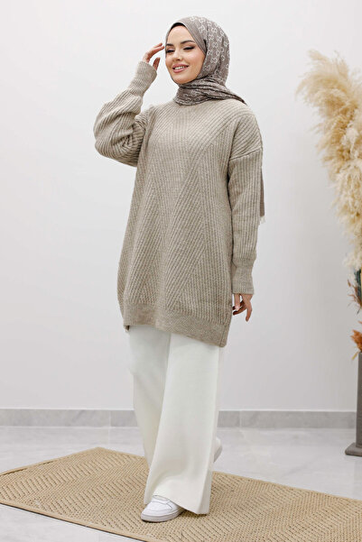 Tesettür Dünyası سترة تريكو برقبة دائرية TSD260112 مينك