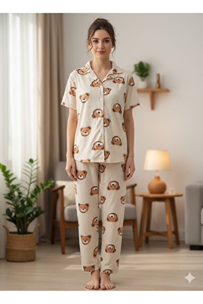 FAMES PİJAMA Women's Short Sleeve Buttoned Pajama Set