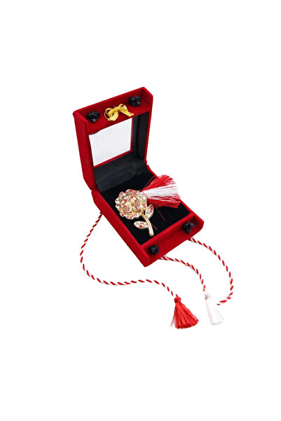 OEM Rose gold brooch with rhinestones, premium velvet box 8.5 cm