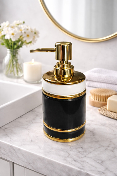 ARVALE MONA Gold Detaylı Porselen Sıvı Sabunluk – Modern Banyo & Mutfak Akses...