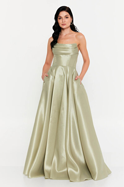 DORİDORCA فستان سهرة طويل بدون حمالات من قماش التفتا للنساء 7121 Çağla