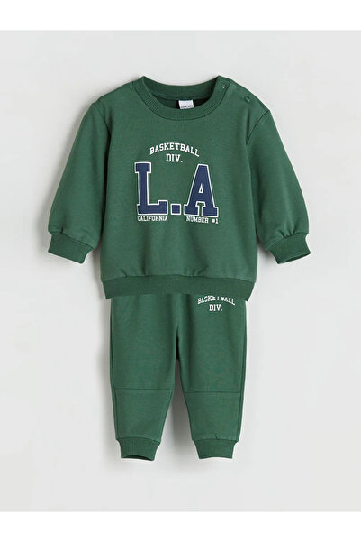 LC Waikiki Lcw Baby Green Crew Neck Printed Baby Boy Sweatshirt and Sweatpant...
