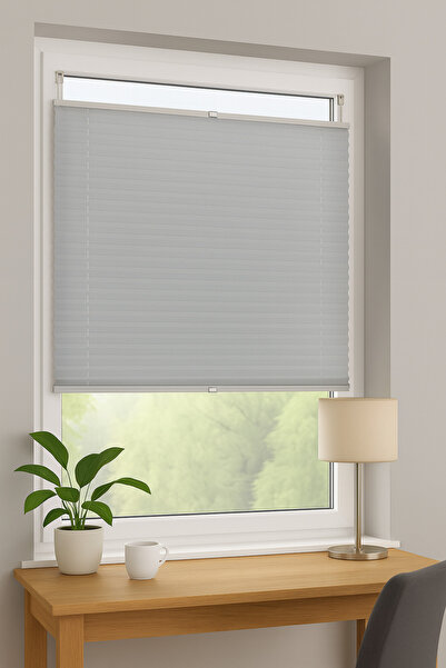 NetworkAvm Gri Plise Katlanır Cam Balkon Perdesi - Ofis Perdesi - Mutfak Perd...