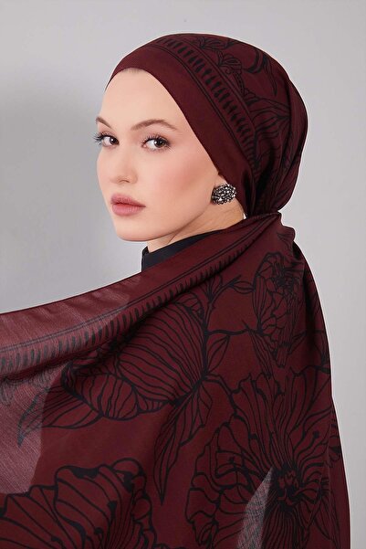 Levidor Burgundy Floral Patterned Wool Silk Shawl
