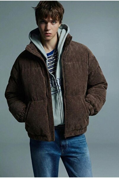 ablukaonline Чоловічий утеплений кашеміровий пальто з капюшоном, кавовий