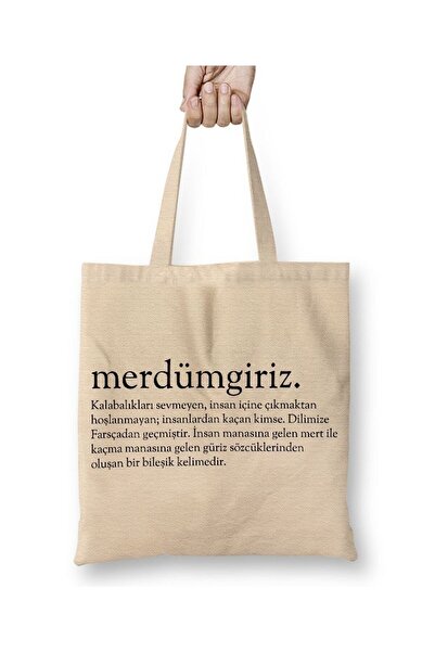 Toyaso Merdümgiriz Word Meaning White Cloth Bag Long Handle Shopping Bag Beac...