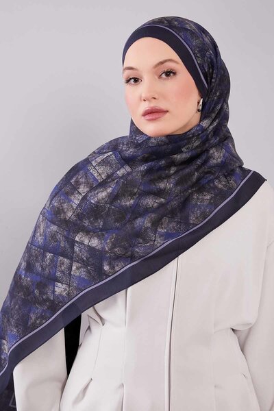 Levidor Navy Blue Baklava Pattern Wool Silk Shawl