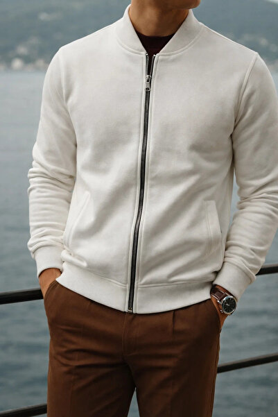 COMBİNE MİCHAİL Чоловічий Relax Бавовняний Екрю Широкий Коледж Жакет