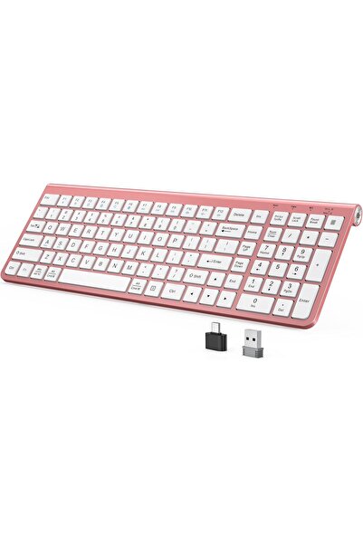 J JOYACCESS JOYACCESS Pink Wireless Keyboard, USB & Type C 2-in-1 Receiver, F...