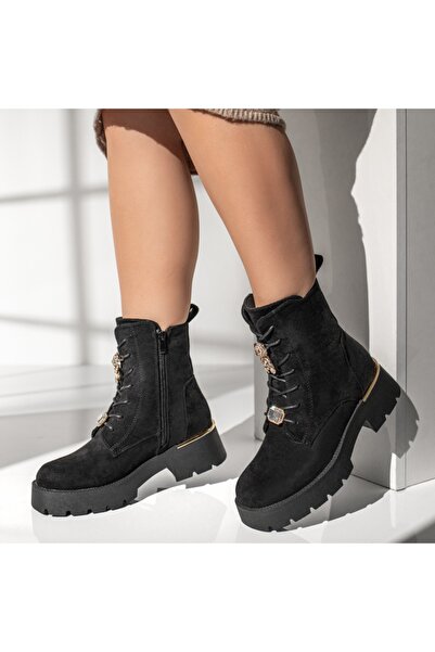 Modlet.ro Women's black suede boots with metallic details MOD12791