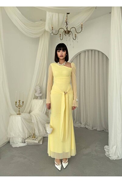 EtikaOnline vesso broş detaylı elbise kadın uzun