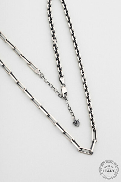 So CHIC... Kratos İtalyan 55 Cm Gun Metal Kaplama Gümüş Erkek Kolye