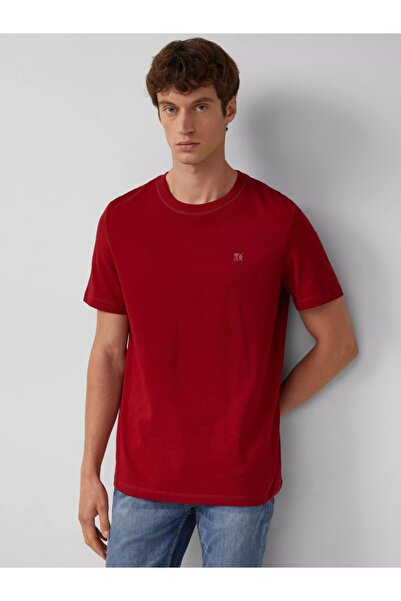 s.Oliver Tricou bărbătesc din jerseu gros, cu guler rotund și logo, Roșu închis
