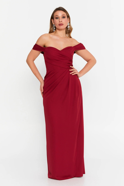 DORİDORCA Women's Plus Size Sweetheart Neck Crepe Fabric Long Evening Dress 6...