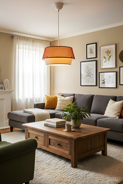 AG LightDesign Gri Kumaş Avize Başlık Modern Sarkıt Pasta Dekoratif Iki Katlı...