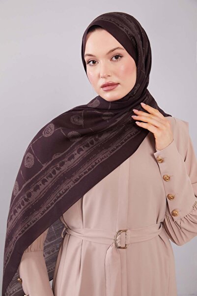 Levidor Plum Round Patterned Wool Silk Shawl