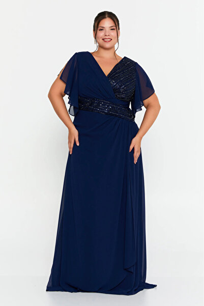 DORİDORCA Women's Plus Size Double-Breasted Collar Chiffon Long Evening Dress...