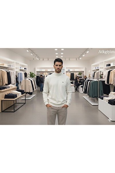 ATKGİYİM Men's Slim-Fit Thessaloniki Fabric Turtleneck Sweatshirt in Custom C...