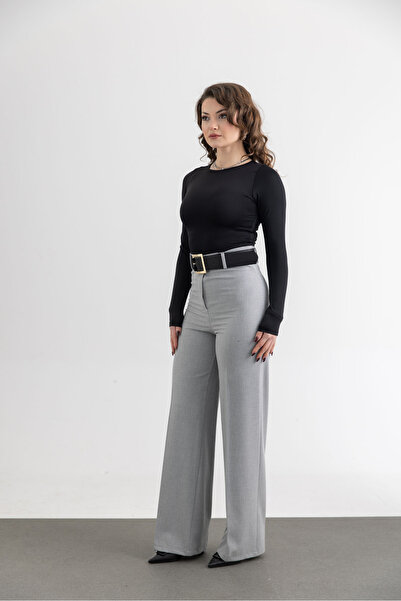 TUĞBA ERGÜL بنطلون نسائي واسع الساق بحزام