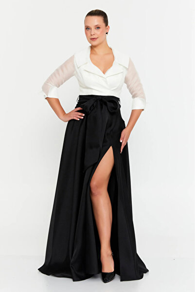 ŞEREF VURAL Women's Jacket Collar Half Sleeve Wide Size Range Long Evening Dr...