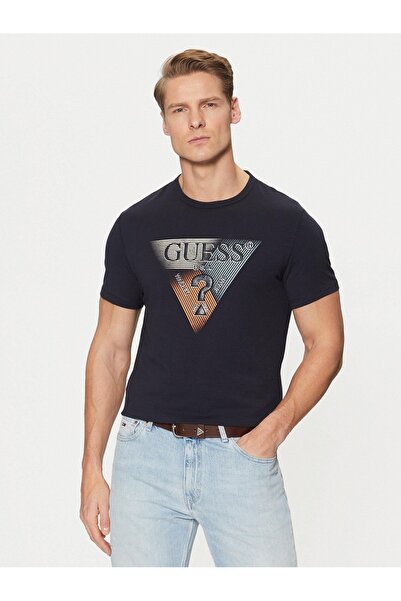 Guess Bisiklet Yaka Desenli Lacivert Erkek T-Shirt M5RI14J1314G7V2 SS CN TRI ST