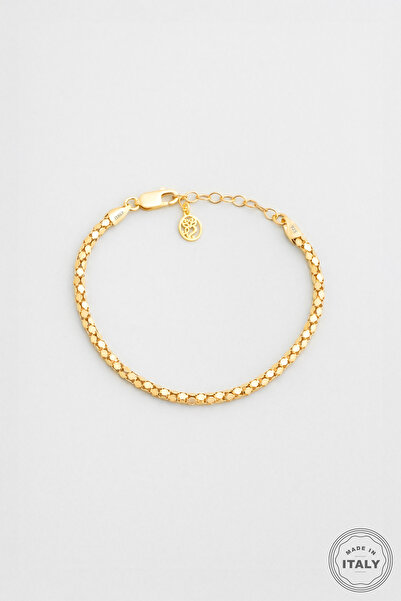 So CHIC... Amore İtalyan 18 Ayar Sarı Altın Kaplama 19 Cm Gümüş Zincir Bileklik