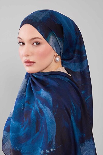 Levidor Blue Abstract Pattern Wool Silk Shawl