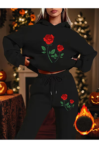 İSMTEXS طقم بدلة رياضية للجنسين بتفاصيل طباعة ورود رياضية