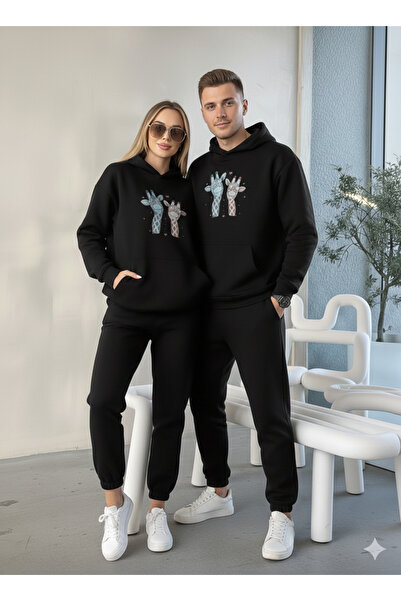 WOODROFFE Dear Lover Combination Cute Giraffe Printed Top and Bottom Hooded O...