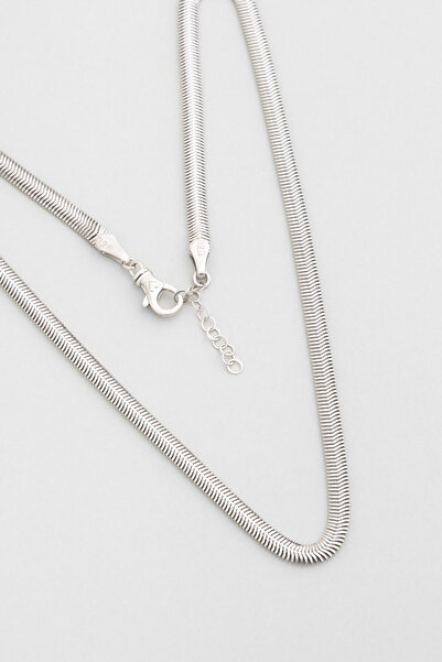 So CHIC... Cashmere 18 Ayar Beyaz Altın Kaplama 43 Cm Gümüş Balık Sırtı Kolye