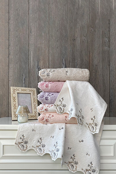 MARİBOR PEDRA - %70 Bambu / %30 Pamuk Nakışlı El Havlusu - 6'lı Set 50x90