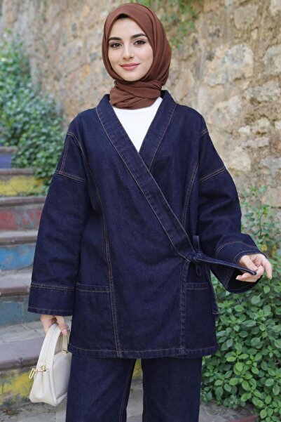 avakado women BAĞLAMALI KİMONO PANTOLON İKİLİ KOT TAKIM