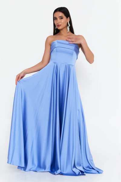 DORİDORCA Women's Strapless Flared Long Evening Dress 7102 Blue