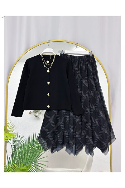 YEDİLALE Asymmetrical Checked Chiffon Lined Skirt [Excluding Shawl, Cardigan ...