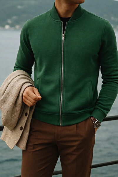 COMBİNE MİCHAİL Чоловічий Relax Бавовняний Зелений Широкий Коледж Куртка