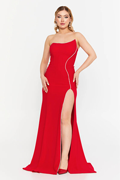 ŞEREF VURAL Women's Strapless Deep Slit Wide Size Range Long Evening Dress 82...