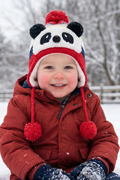 Bay Şapkacı - قبعة شتوية للأطفال بتصميم الباندا اللطيف للجنسين - 5900