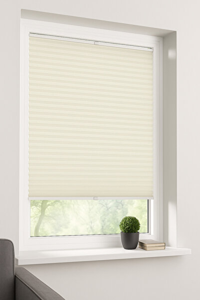 NetworkAvm Ekru Plise Katlanır Cam Balkon Perdesi - Ofis Perdesi - Mutfak Per...