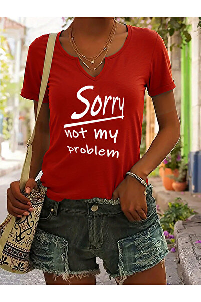 mercoledi Women's Not My Problem Printed Half V-Neck Sleeves Regular Fit Casu...