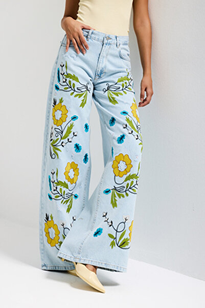 it's basic Women's Ice 11S6-99 Palazzo Fit Special Yellow Blue Floral Pattern...