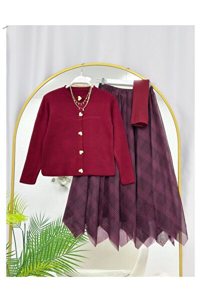 YEDİLALE Asymmetrical Checked Chiffon Lined Skirt [Excluding Shawl, Cardigan ...