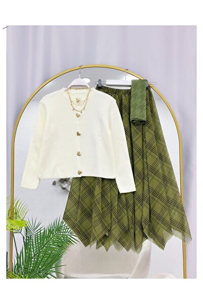 YEDİLALE ASİMETRİK KARELİ ŞİFON ASTARLI ETEK [ şal hariç,hırka std beden, ete...