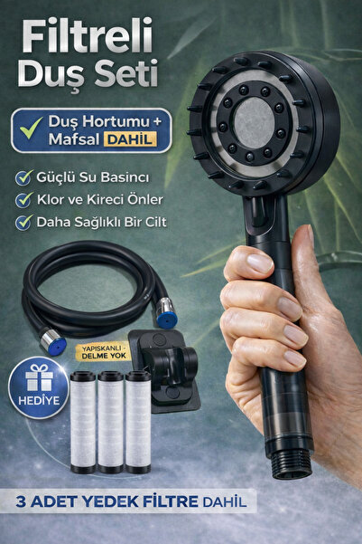 SUVİA Filtreli Duş Başlığı | Klor ve Kireç Önleyici | Yüksek Basınç | 3 Yedek...
