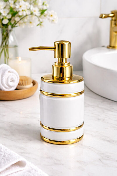 ARVALE MONA Gold Detaylı Porselen Sıvı Sabunluk – Modern Banyo & Mutfak Akses...