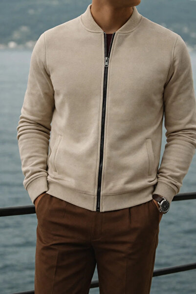 COMBİNE MİCHAİL Чоловічий Relax Бавовняний Крем Бол Коледж Куртка