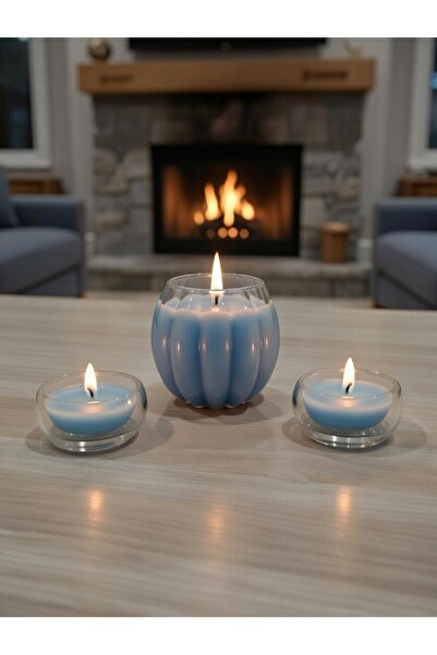 Bvinan Zarif Cam Tasarımlı Üçlü Dekoratif Mum Seti – Şık, Sıcak ve Huzurlu At...