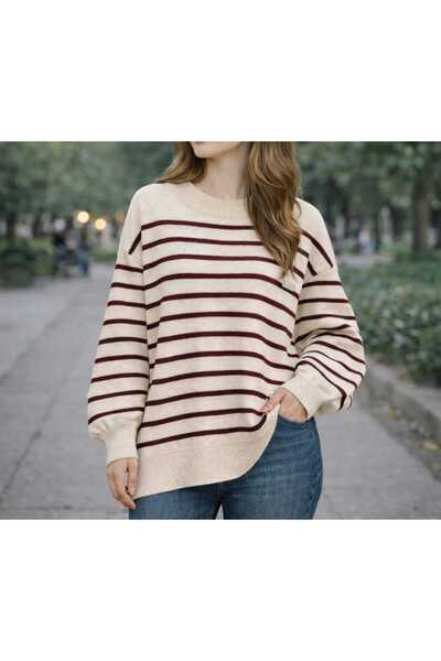 Vaniza Standard Size Striped Long Sleeve Knitwear Tunic